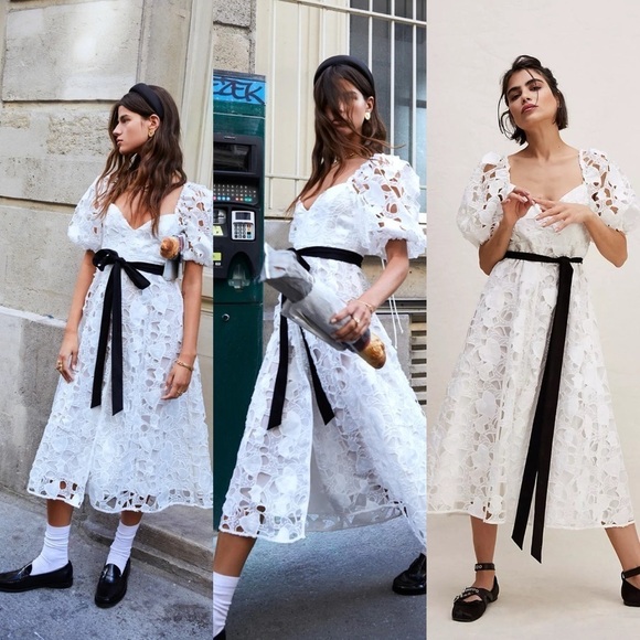 ANTHROPOLOGIE FOR LOVE AND LEMONS WHITE EMBROIDERED LACE MIDI DRESS Small - Picture 1 of 16